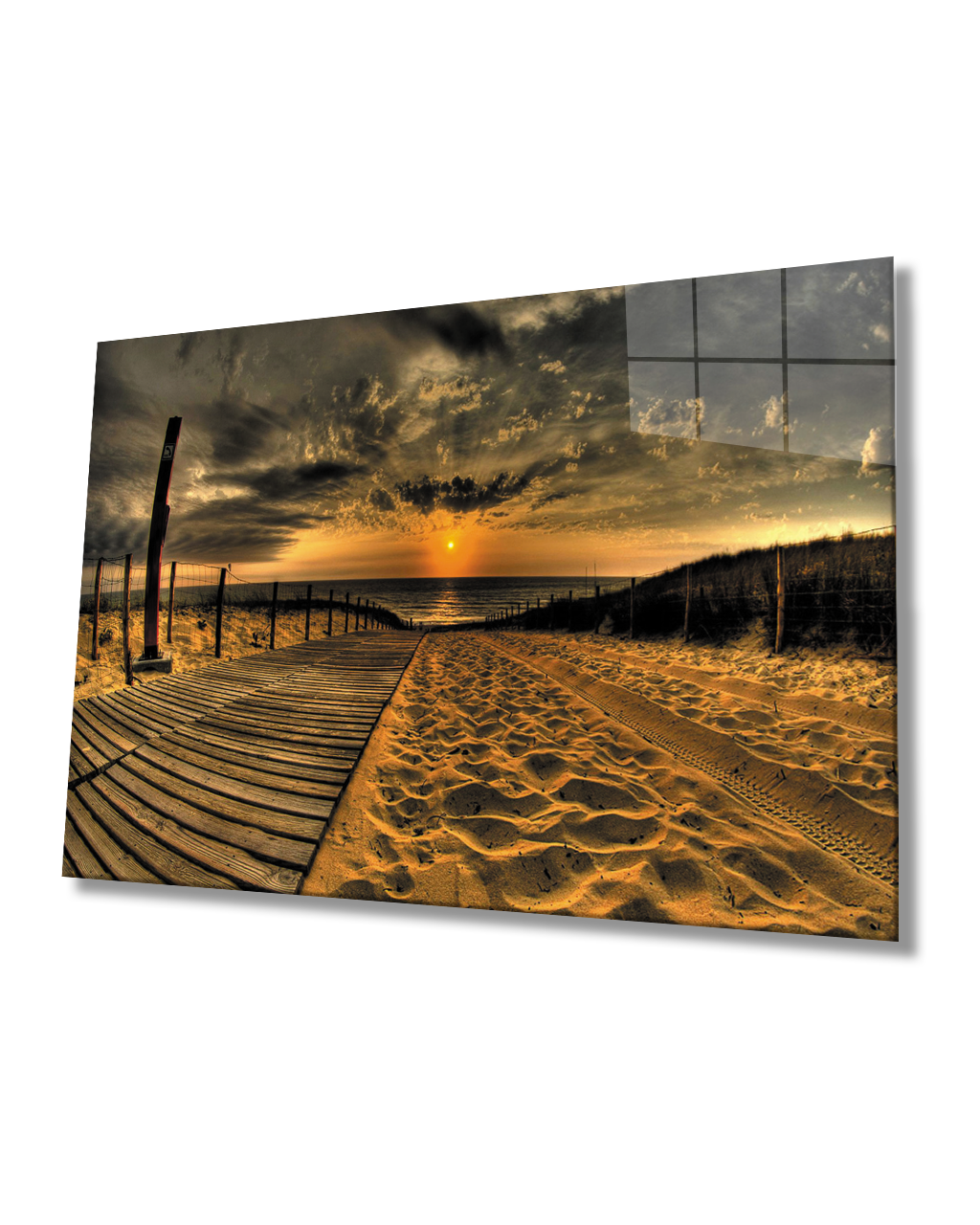 Gün Batımı Deniz Sahil Yolu Cam Tablo  4mm Dayanıklı Temperli Cam Sunset Glass Table 4mm Durable Tempered Glass