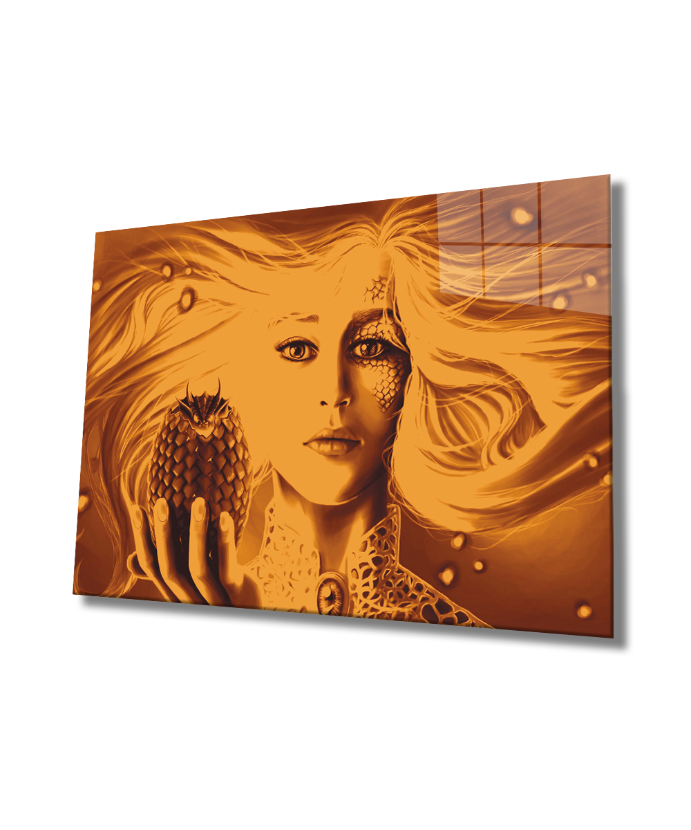 Kadınlar Altın Ejderha Cam Tablo  4mm Dayanıklı Temperli Cam,Women Golden Dragon Glass Wall Art