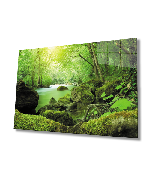 Yeşil Manzara Cam Tablo Cam Tablo  4mm Dayanıklı Temperli Cam Green Landscape Glass Wall Art