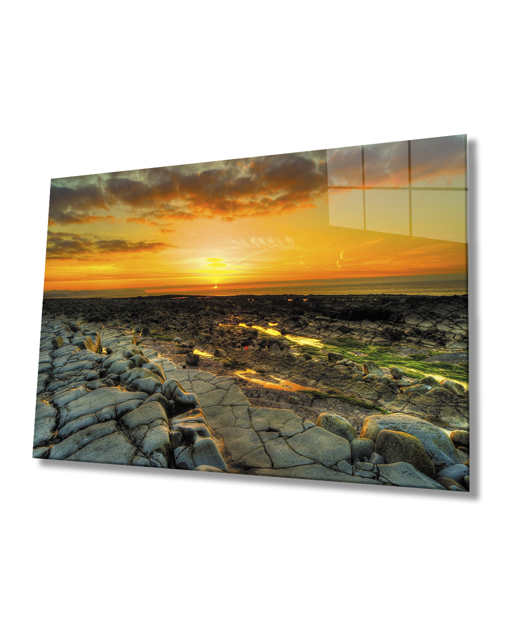 Gün Batımı Taşlar Cam Tablo  4mm Dayanıklı Temperli Cam Sunset Stones Glass Table 4mm Durable Tempered Glass