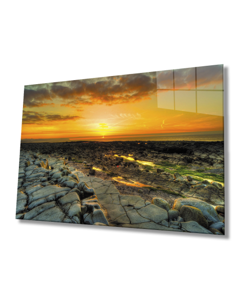 Gün Batımı Taşlar Cam Tablo  4mm Dayanıklı Temperli Cam Sunset Stones Glass Table 4mm Durable Tempered Glass