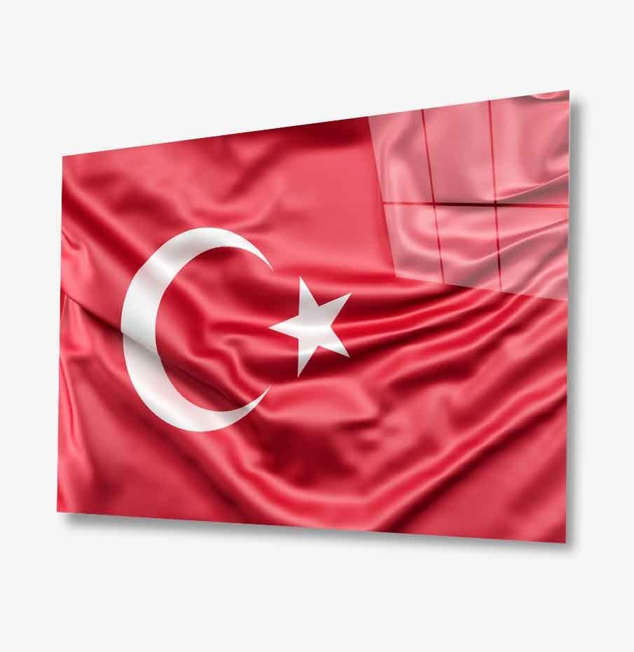 Türk Bayrağı Cam Tablo  4mm Dayanıklı Temperli Cam, Turkish Flag Glass Wall Art