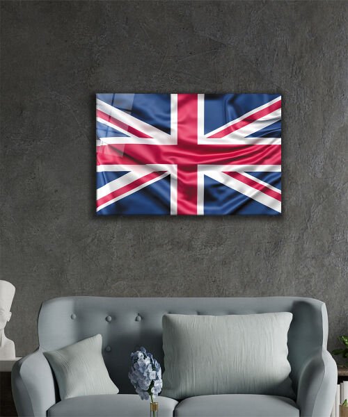 Birleşik Krallık Bayrağı Cam Tablo  4mm Dayanıklı Temperli Cam,United Kingdom Flag Glass Wall Art