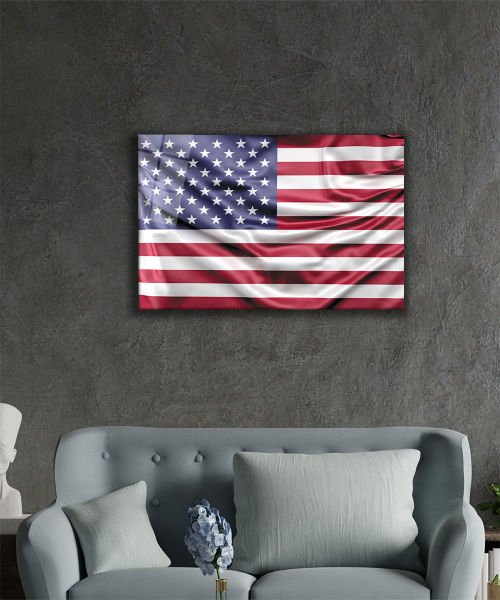 Amerika Bayrağı Cam Tablo  4mm Dayanıklı Temperli Cam,  America Flag Glass Wall Art