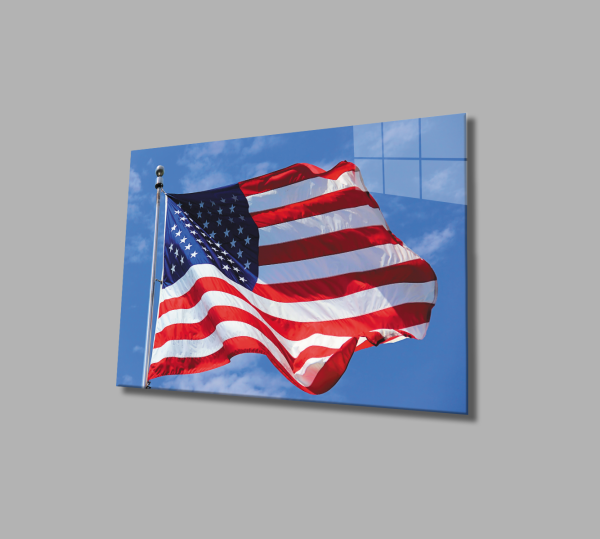 Dalgalanan Amerika Cam Tablo  4mm Dayanıklı Temperli Cam, Waving America Flag Glass Wall Art