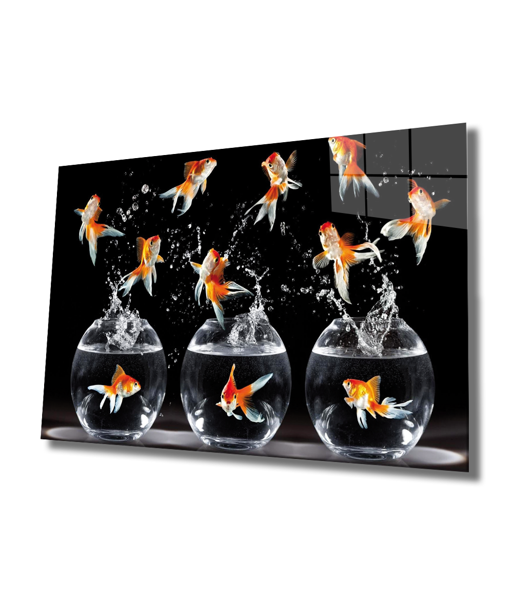 Balıklar Cam Tablo  4mm Dayanıklı Temperli Cam, Fishes Glass Wall Art