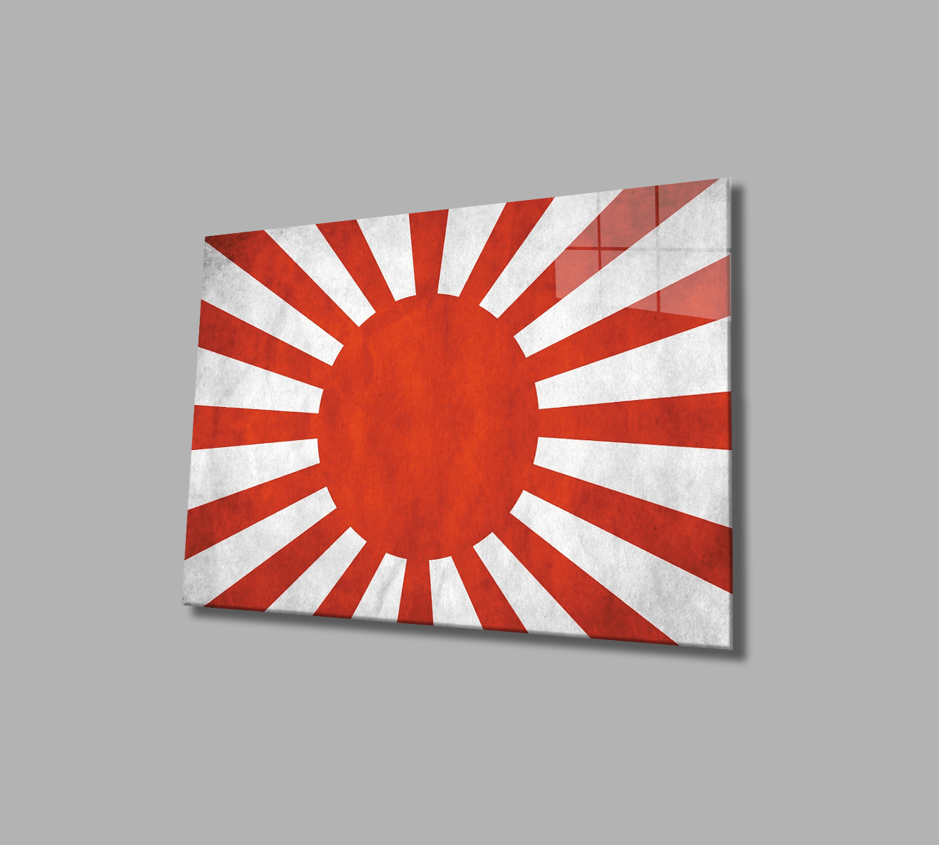 Eski Japon  Bayrağı Cam Tablo  4mm Dayanıklı Temperli Cam, Old Japanese Flag Glass Wall Art