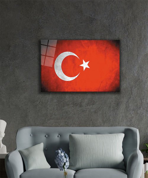 Türk Bayrağı Cam Tablo  4mm Dayanıklı Temperli Cam, Turkish Flag Glass Wall Art