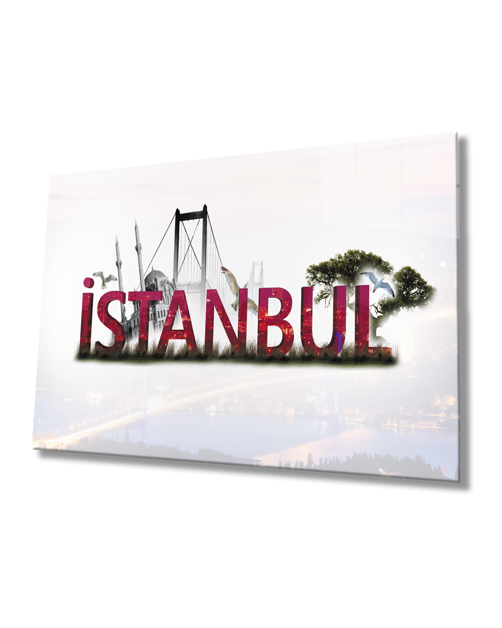 İstanbul Yazılı   4mm Dayanıklı  Cam Tablo Temperli Cam