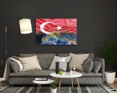 İdealizbiz  Türk Bayrağı ve Dünya Haritası  Cam Tablo  4mm Dayanıklı Temperli Cam