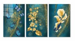 Kelebek, Çiçek, Balık 3'lü Kombin Cam Tablo