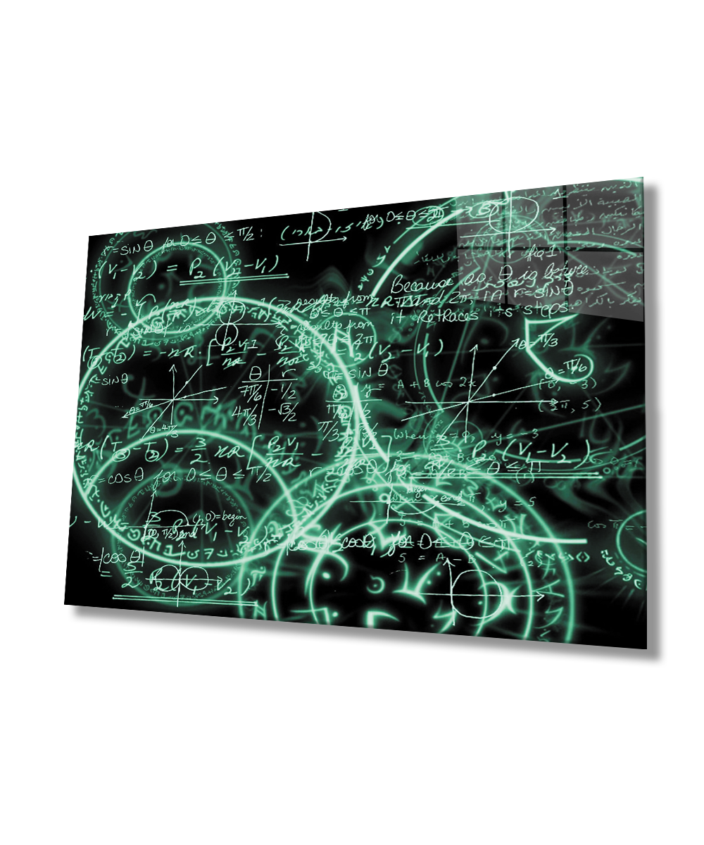 Neon Yeşil Matematik Cam Tablo  4mm Dayanıklı Temperli Cam Neon Green Math Glass Wall Art
