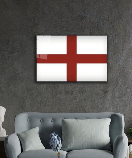 İngiltere Bayrağı Cam Tablo  4mm Dayanıklı Temperli Cam,  England Flag Glass Wall Art