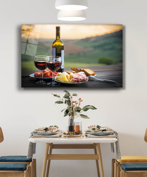 Gün Batımı Şarap Cam Tablo  4mm Dayanıklı Temperli Cam Sunset Wine Glass Wall Art