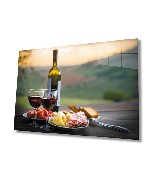 Gün Batımı Şarap Cam Tablo  4mm Dayanıklı Temperli Cam Sunset Wine Glass Wall Art