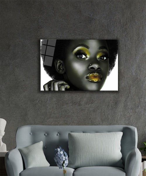 Kadınlar Afrika Kreliçesi Cam Tablo  4mm Dayanıklı Temperli Cam, Women Reina Africana Glass Wall Art