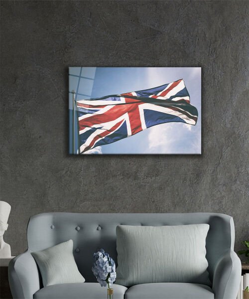 Birleşik Krallık Bayrağı Cam Tablo  4mm Dayanıklı Temperli Cam,United Kingdom Flag Glass Wall Art