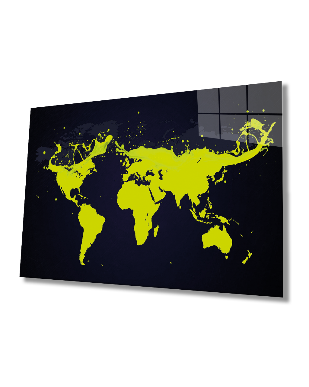 Yeşil Boya Dünya Haritası 4mm Dayanıklı Cam Tablo Temperli Cam, Greed Color World Map