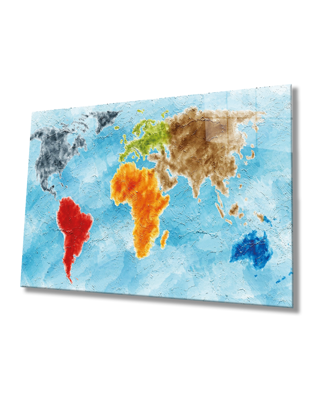 Yağlı Boya Dünya Haritası 4mm Dayanıklı Temperli Cam Tablo, World Map