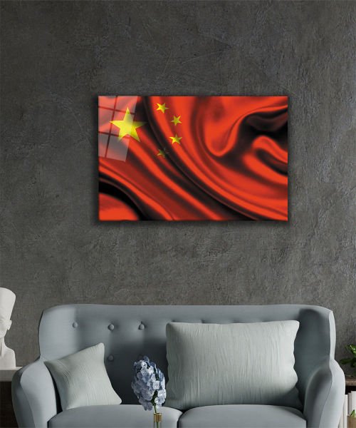 Çin Bayrağı Cam Tablo  4mm Dayanıklı Temperli Cam,China Flag Glass Wall Art