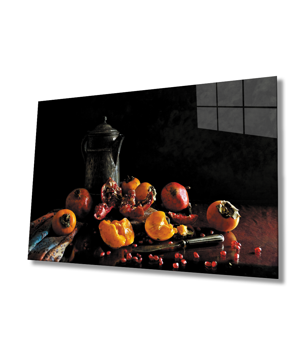 Meyveler Mutfak Natürmort Cam Tablo  4mm Dayanıklı Temperli Cam  Fruits Kitchen Still Life Glass Wall Art