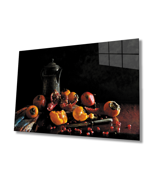 Meyveler Mutfak Natürmort Cam Tablo  4mm Dayanıklı Temperli Cam  Fruits Kitchen Still Life Glass Wall Art