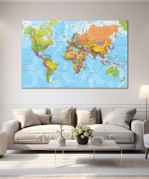 Dünya Haritası Cam Tablo Hediyelik Büyük Tablo Ev Ofis Dekoru