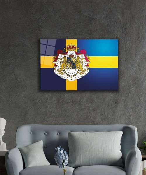 İsveç Bayrağı Cam Tablo  4mm Dayanıklı Temperli Cam, Swedish Flag Glass Wall  Art