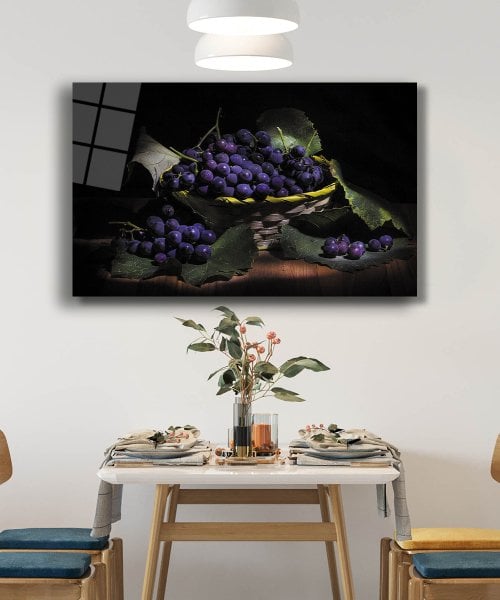 Üzüm  Cam Tablo  4mm Dayanıklı Temperli Cam Grape Glass Wall Art
