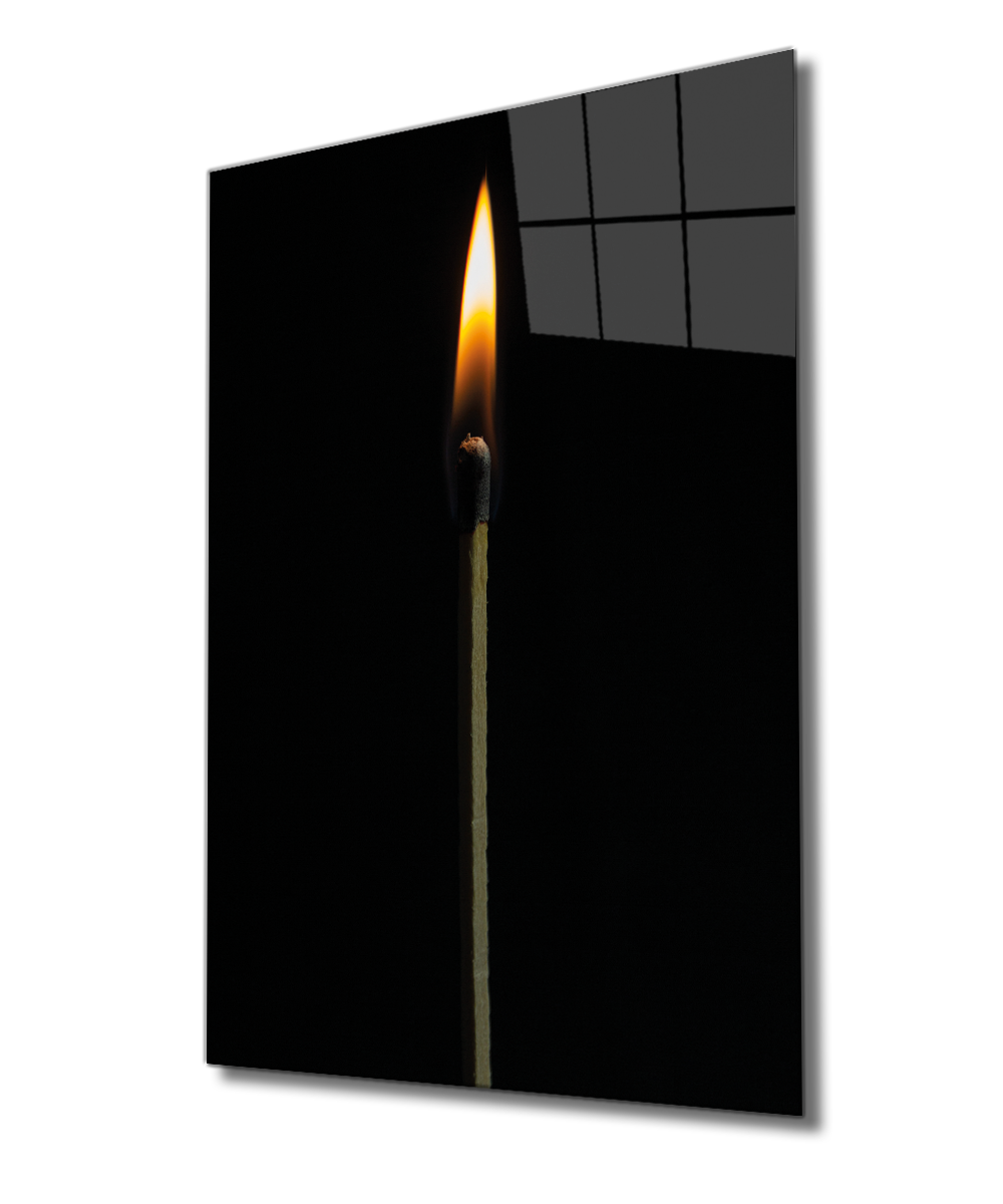 Ateş Kibrit Cam Tablo  4mm Dayanıklı Temperli Cam, Fire Matches Glas Wall Decor