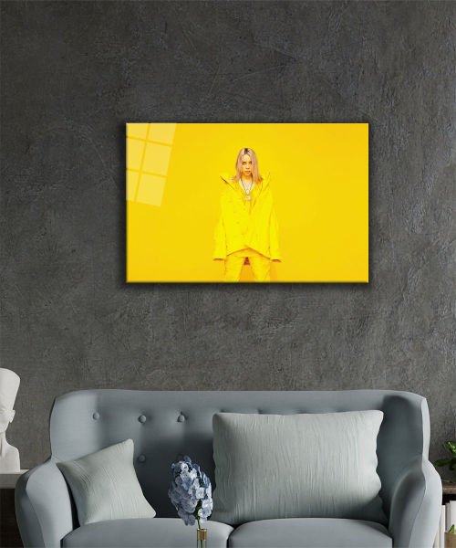 Kadınlar Sarı Enerjisi Cam Tablo  4mm Dayanıklı Temperli Cam, Women  Yellow Energy Glass Wall Art