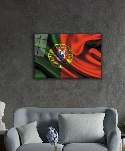 Portekiz Bayrağı Cam Tablo  4mm Dayanıklı Temperli Cam, Portugal Flag Glass Wall Art