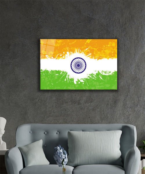 Hindistan Bayrağı Cam Tablo  4mm Dayanıklı Temperli Cam,India Flag Glass Wall Art