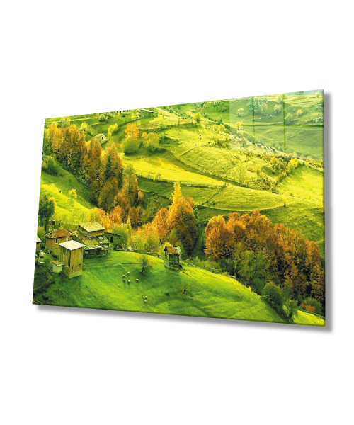 ayanıklı Temperli Cam Green Nature Landscape Glass Wall Art