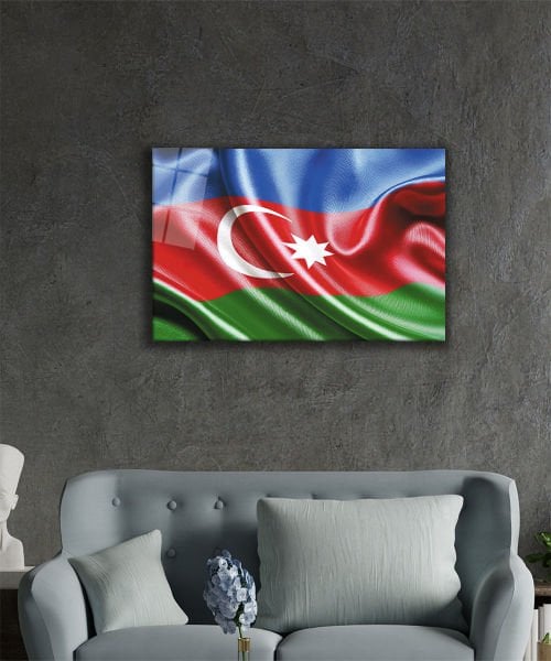 Azerbaycan Bayrağı Cam Tablo  4mm Dayanıklı Temperli Cam,Azerbaijan Flag Glass Wall Art