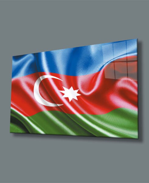 Azerbaycan Bayrağı Cam Tablo  4mm Dayanıklı Temperli Cam,Azerbaijan Flag Glass Wall Art