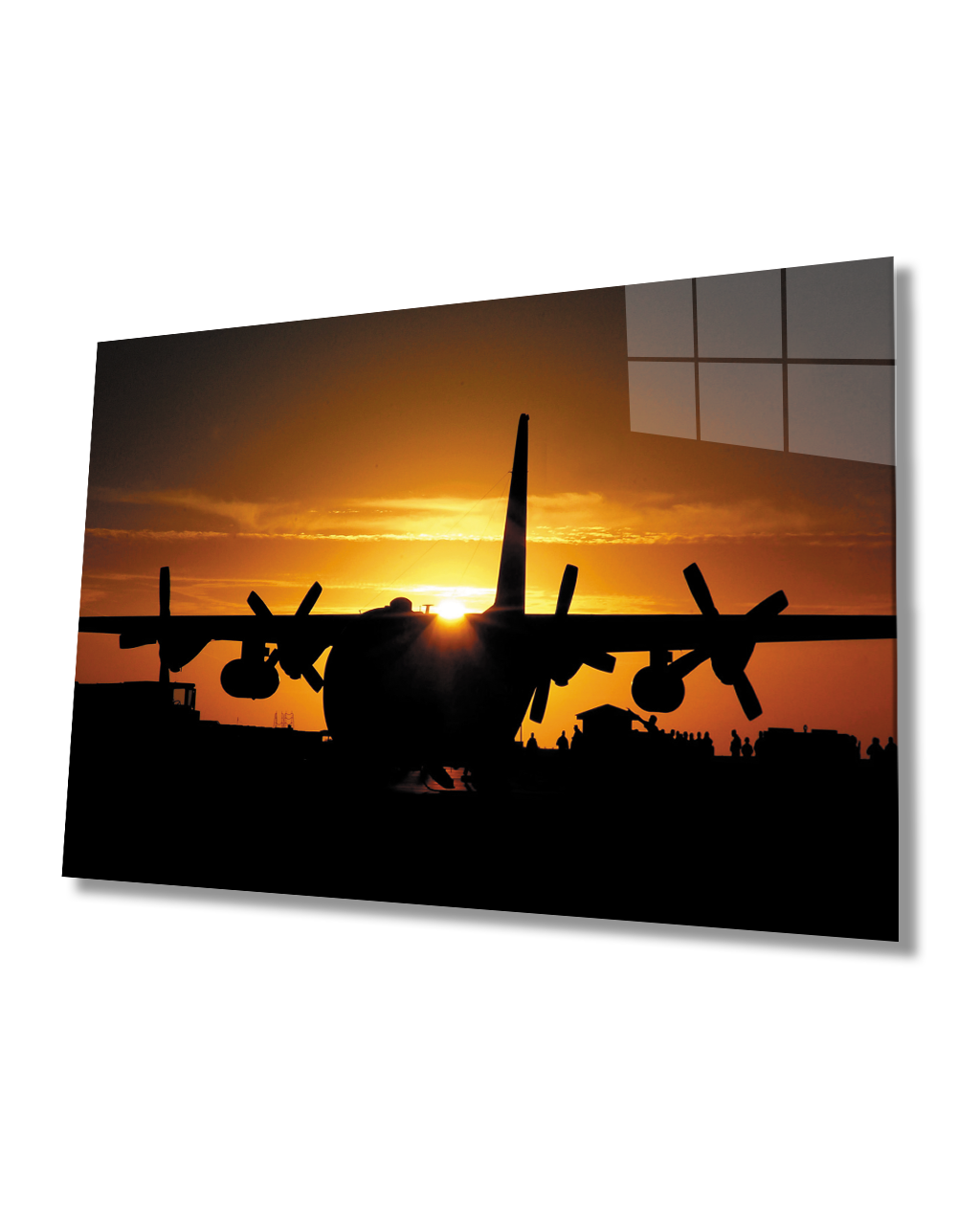 Gün Batımında Uçak Cam Tablo  4mm Dayanıklı Temperli Cam Aircraft Glass Table 4mm Durable Tempered Glass At Sunset