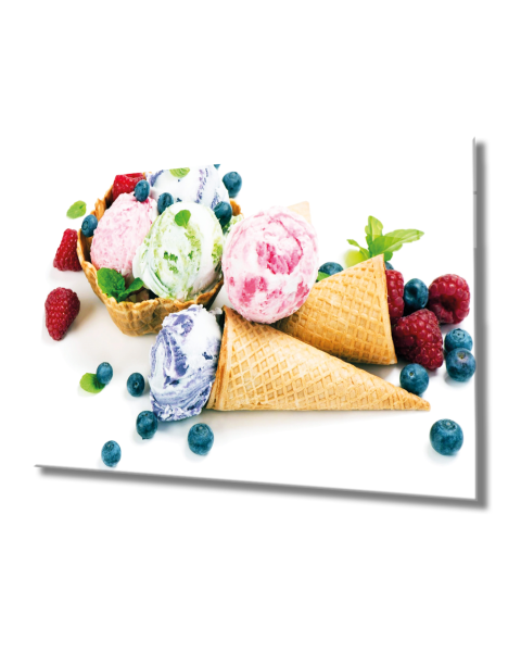 Meyveler Dondurma Cam Tablo  4mm Dayanıklı Temperli Cam, Fruits İce Cream Glass Art