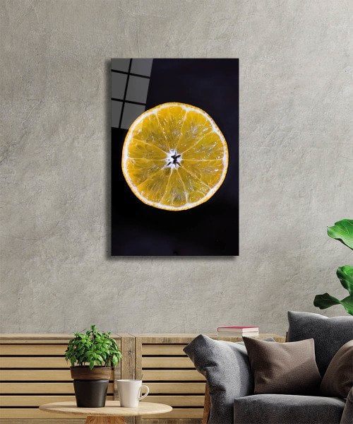 Sarı Limon Cam Tablo  4mm Dayanıklı Temperli Cam, Yellow Lemon Glass Wall Decor