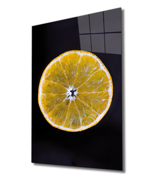 Sarı Limon Cam Tablo  4mm Dayanıklı Temperli Cam, Yellow Lemon Glass Wall Decor