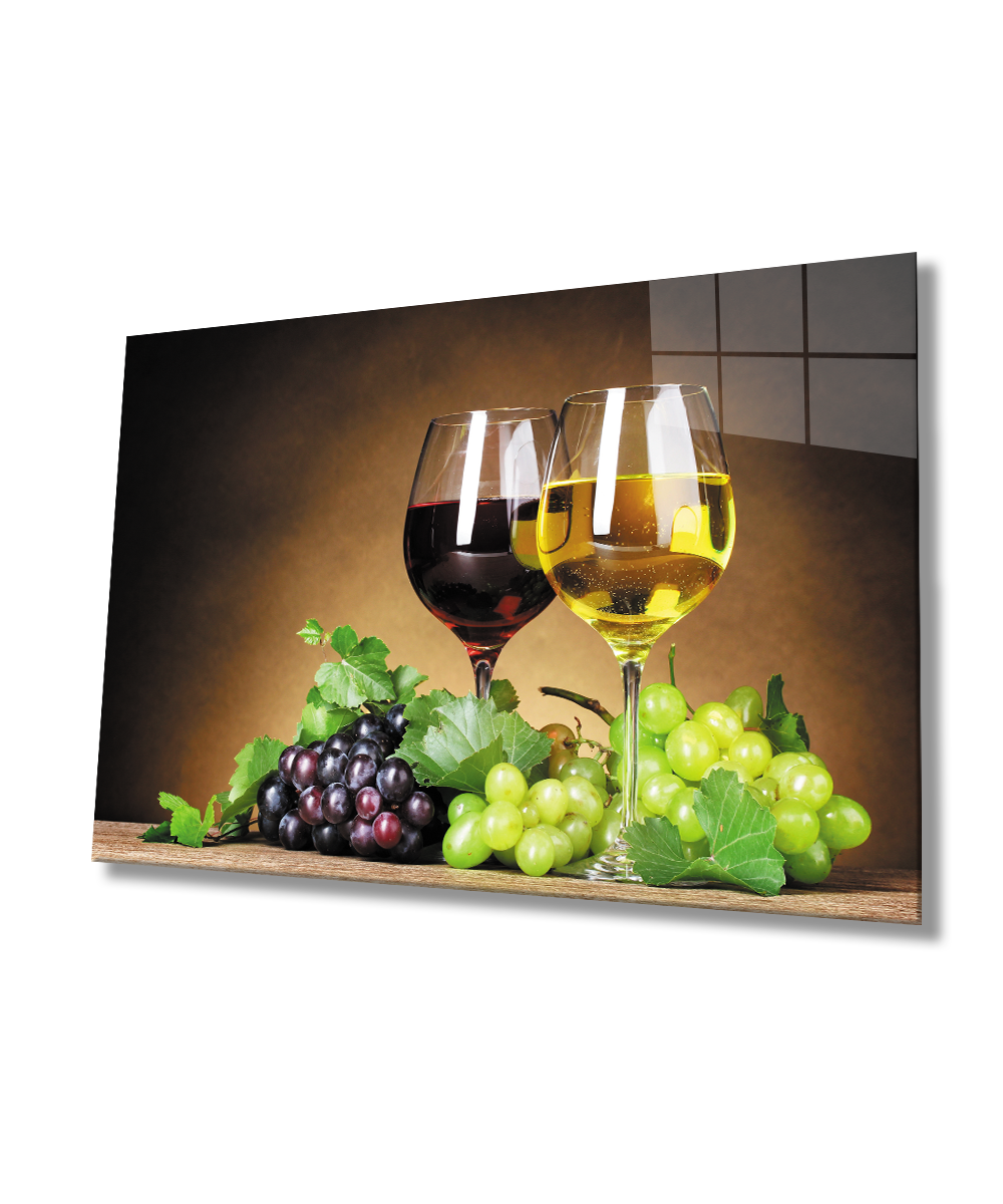 Üzüm ve Şarap  Cam Tablo  4mm Dayanıklı Temperli Cam  Grapes and Wine Glass Wall Art