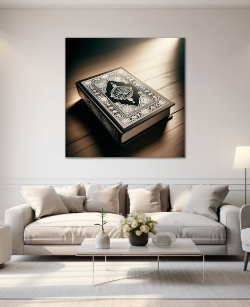 Kuranı Kerim Kutsal Kitap, Huzur Veren Bir Lambanın Altında Modern Cam Tablo Yapay Zeka Hediyelik Büyük Tablo Ev Ofis Dekoru 4mm Dayanıklı Temperli Cam