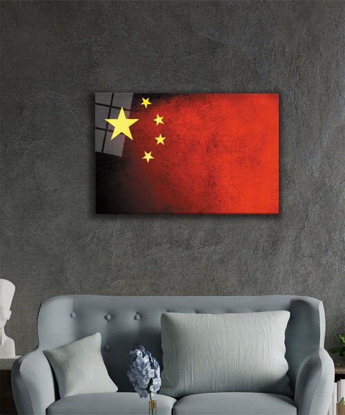 Çin Bayrağı Cam Tablo  4mm Dayanıklı Temperli Cam,China Flag Glass Wall Art