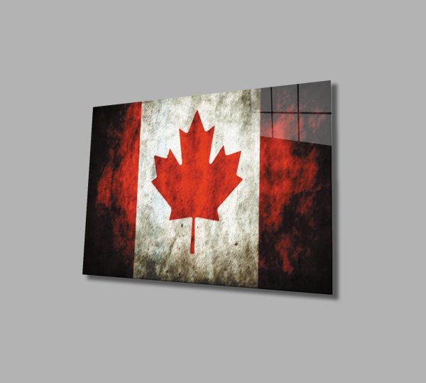 Kanada Bayrağı Cam Tablo  4mm Dayanıklı Temperli Cam, Canadian Flag Glass Wall Art