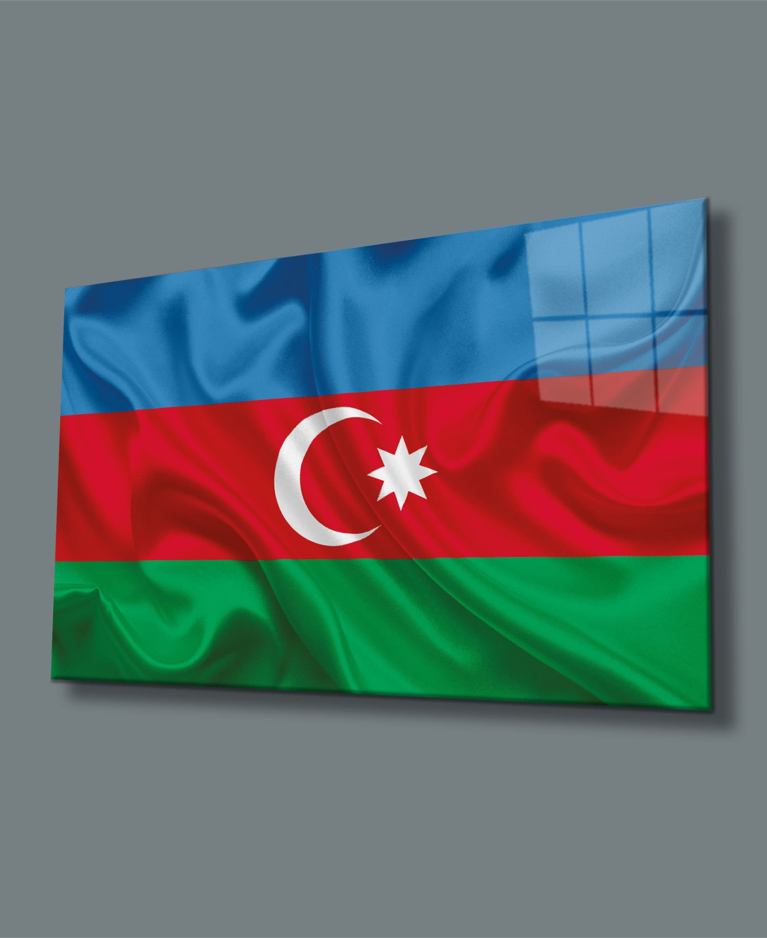 Azerbaycan Bayrağı Cam Tablo 4mm Dayanıklı Temperli Cam,Azerbaijan Flag Glass Wall Art