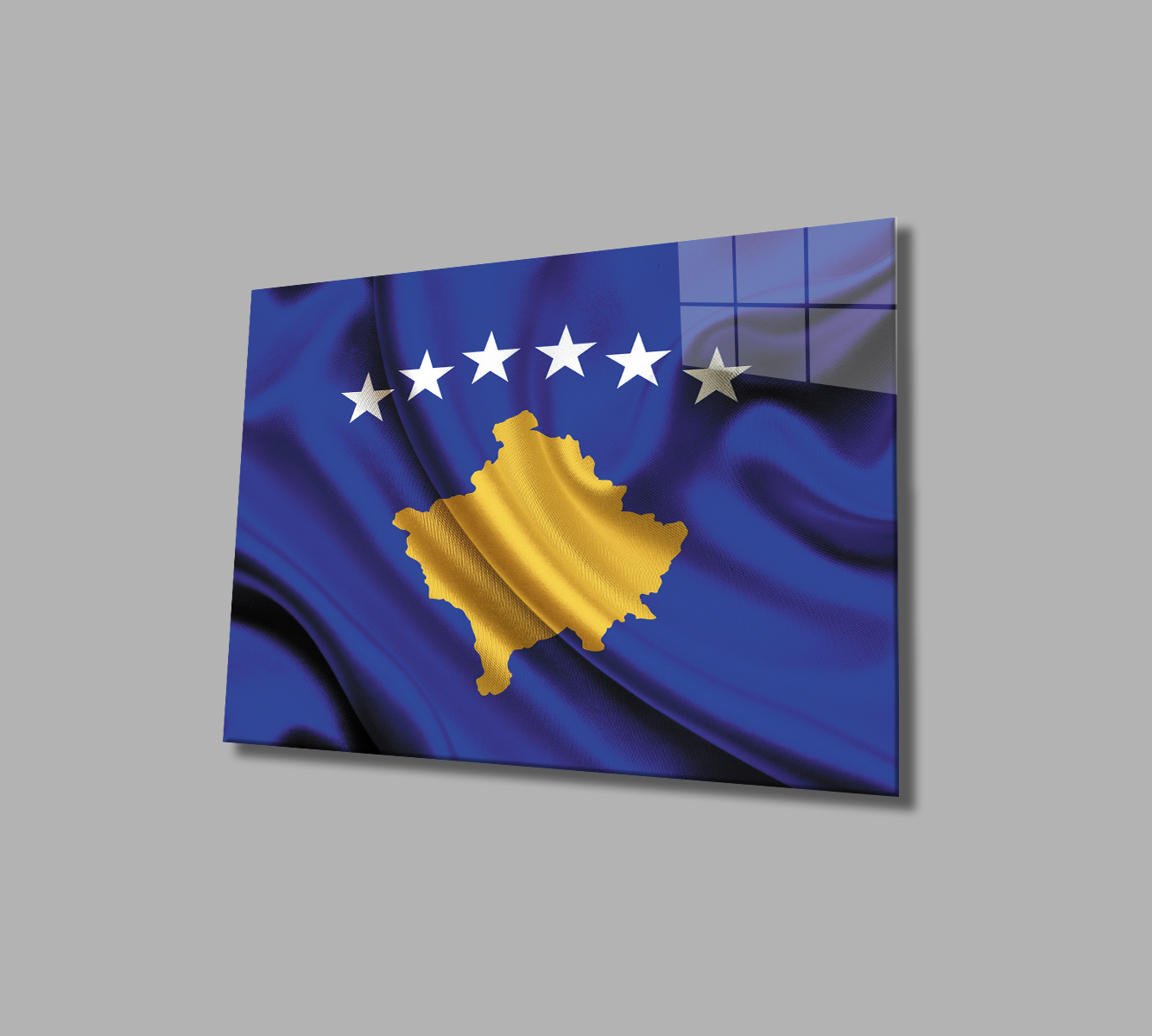 Kosova Bayrağı Cam Tablo  4mm Dayanıklı Temperli Cam, Kosovo Flag Glass Wall Art