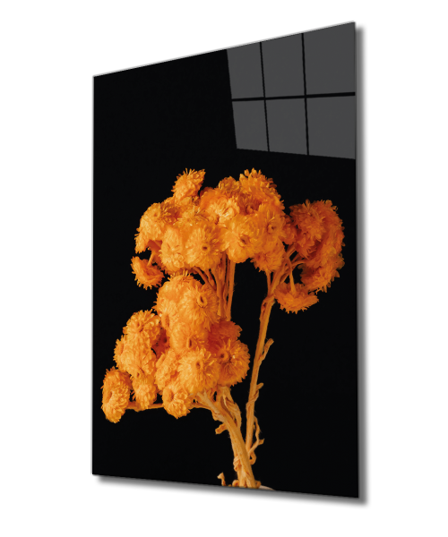 Sarı Turuncu Çiçek Cam Tablo  4mm Dayanıklı Temperli Cam, Yellow Orange Flower Glass Wall Decor