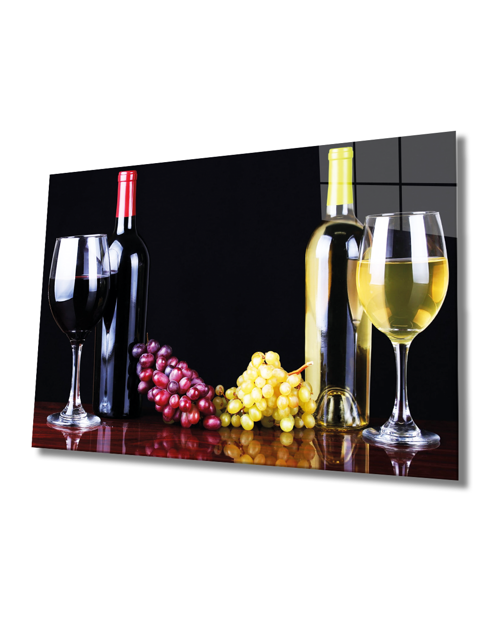 Üzüm ve Şarap Cam Tablo  4mm Dayanıklı Temperli Cam, Grape Wall Art