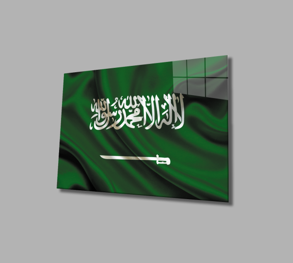 Suudi Arabistan Bayrağı Cam Tablo  4mm Dayanıklı Temperli Cam, Saudi Arabia Flag Glass Wall Art