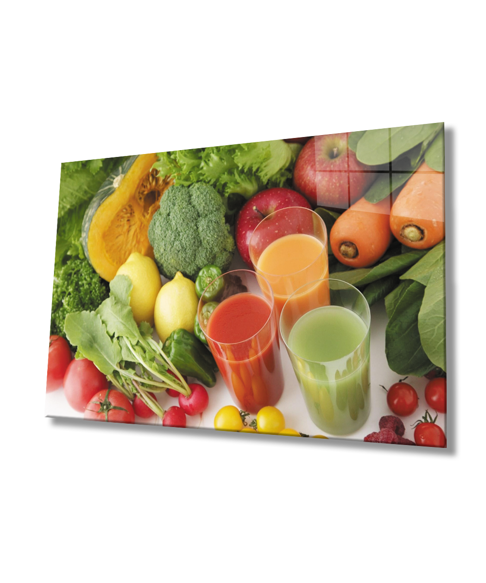 Meyve Sebze Meyve Suyu Cam Tablo  4mm Dayanıklı Temperli Cam Fruit Vegetable Juice Glass Wall Art